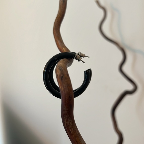 Black Hollow Metal Hoop Earrings - Picture 4 of 5